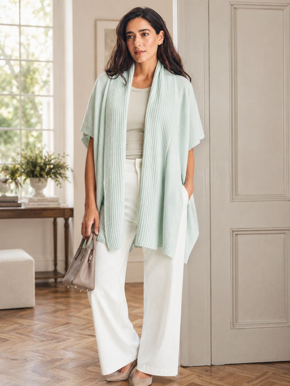 NAADAM 100% Cashmere Mint Green Poncho Sweater Wrap M/L